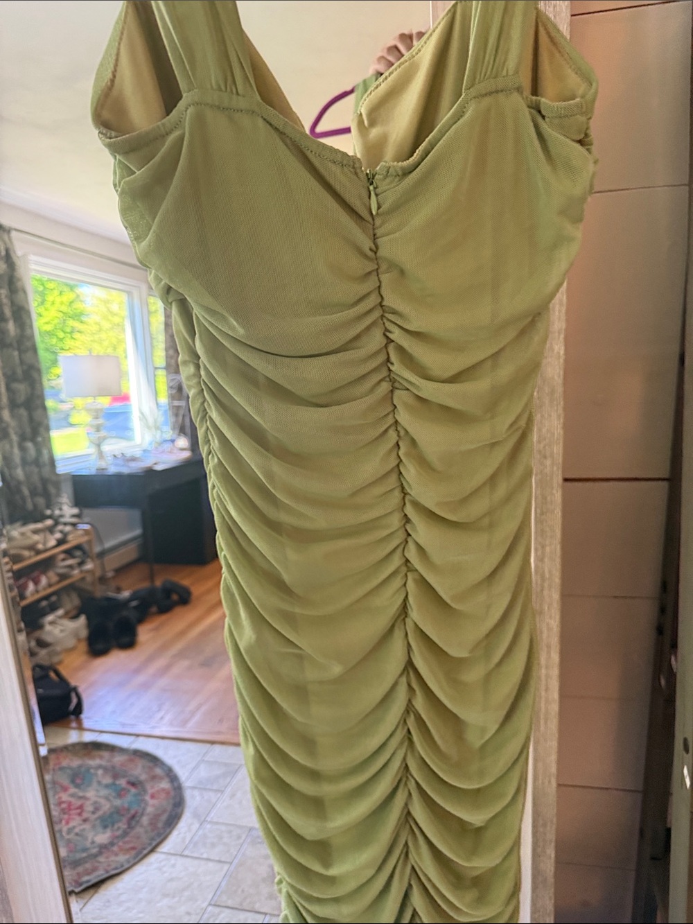 Green Ruched Maxi Dress with Tiered Hem - Picture 7 of 8
